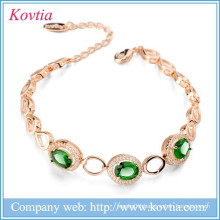 Wholesale dealer lucky stone bracelet luxurious saudi arab jewelry gold chucky chain bracelets ,green zircon link bracelet